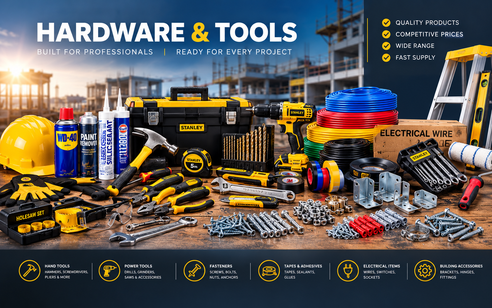 Hardware and professional hand tools for construction projects in the UAE